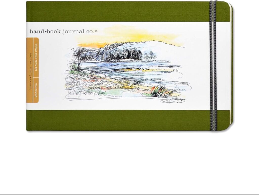 Handbook Journal Co. Artist Canvas Cover Travel Notebook for Drawing and Sketching, Cadmium Green, Large Landscape 5.5 x 8.25 Inches, 130 GSM Paper, Hardcover w/Pocket