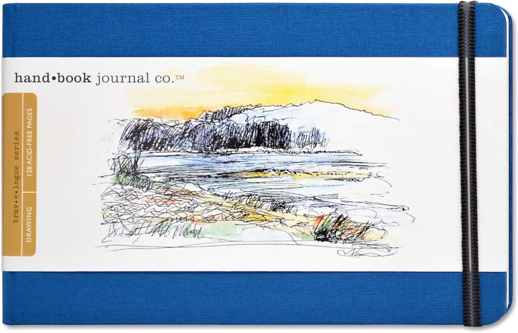 Handbook Journal Co. Artist Canvas Cover Travel Notebook for Drawing and Sketching, Cadmium Green, Large Landscape 5.5 x 8.25 Inches, 130 GSM Paper, Hardcover w/Pocket